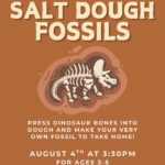 Event flyer for preschool summer event salt dough fossils. Event details below
